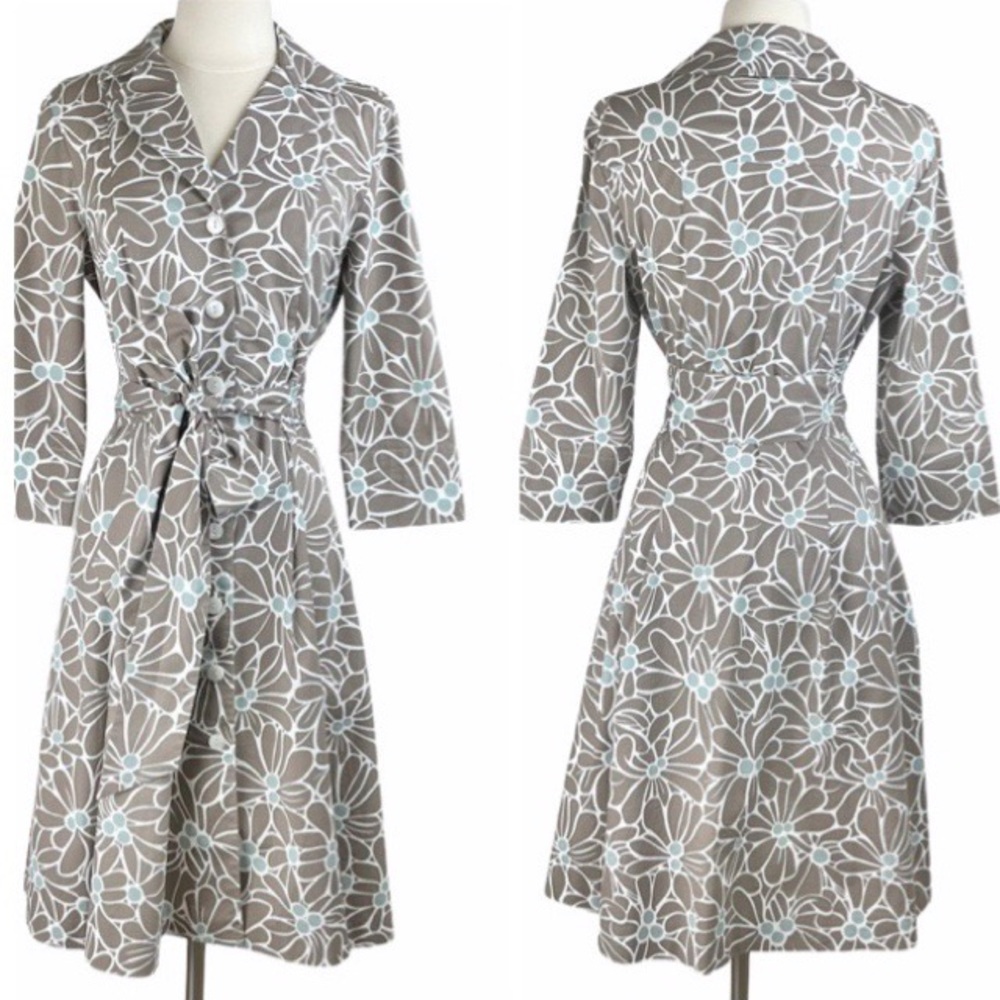 Boden Gray and Blue Floral Midi Dress